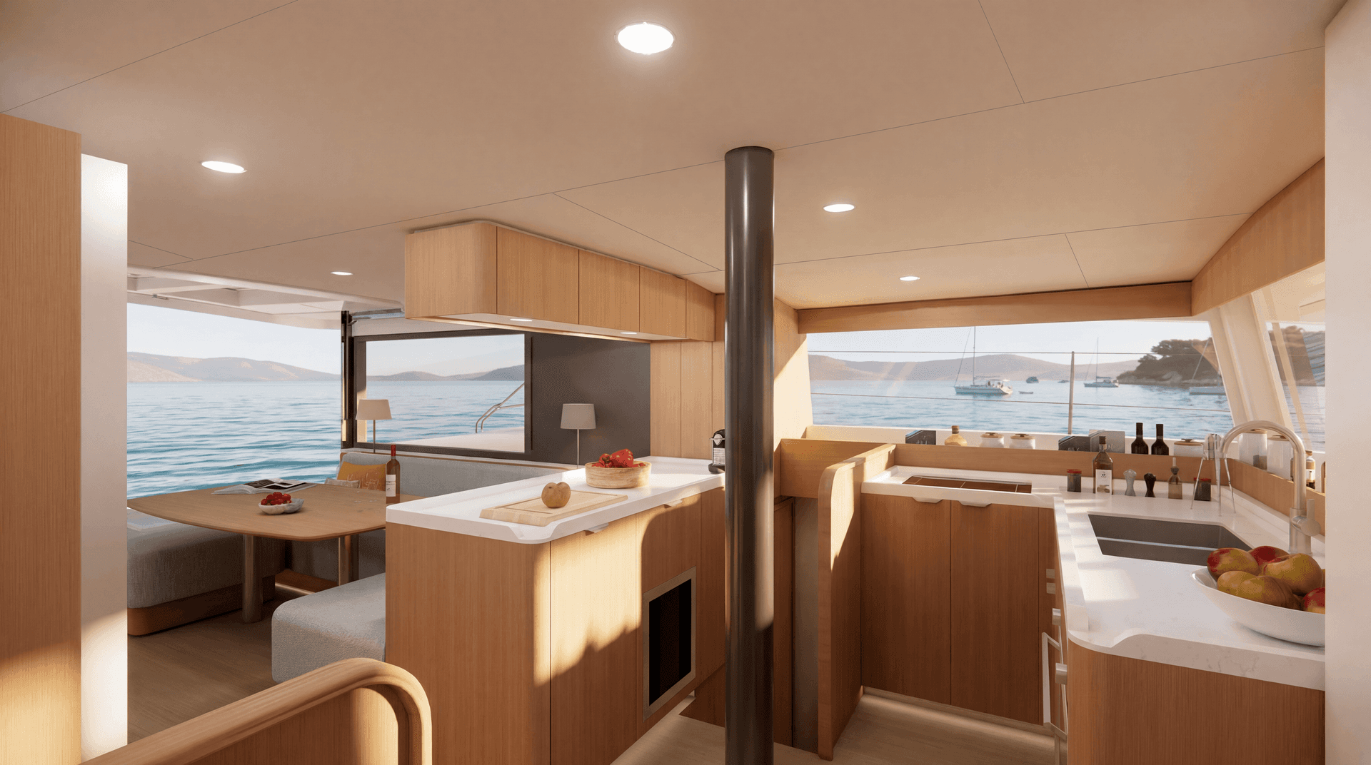Cuisine ouverte du BALI 4.3 avec finitions bois