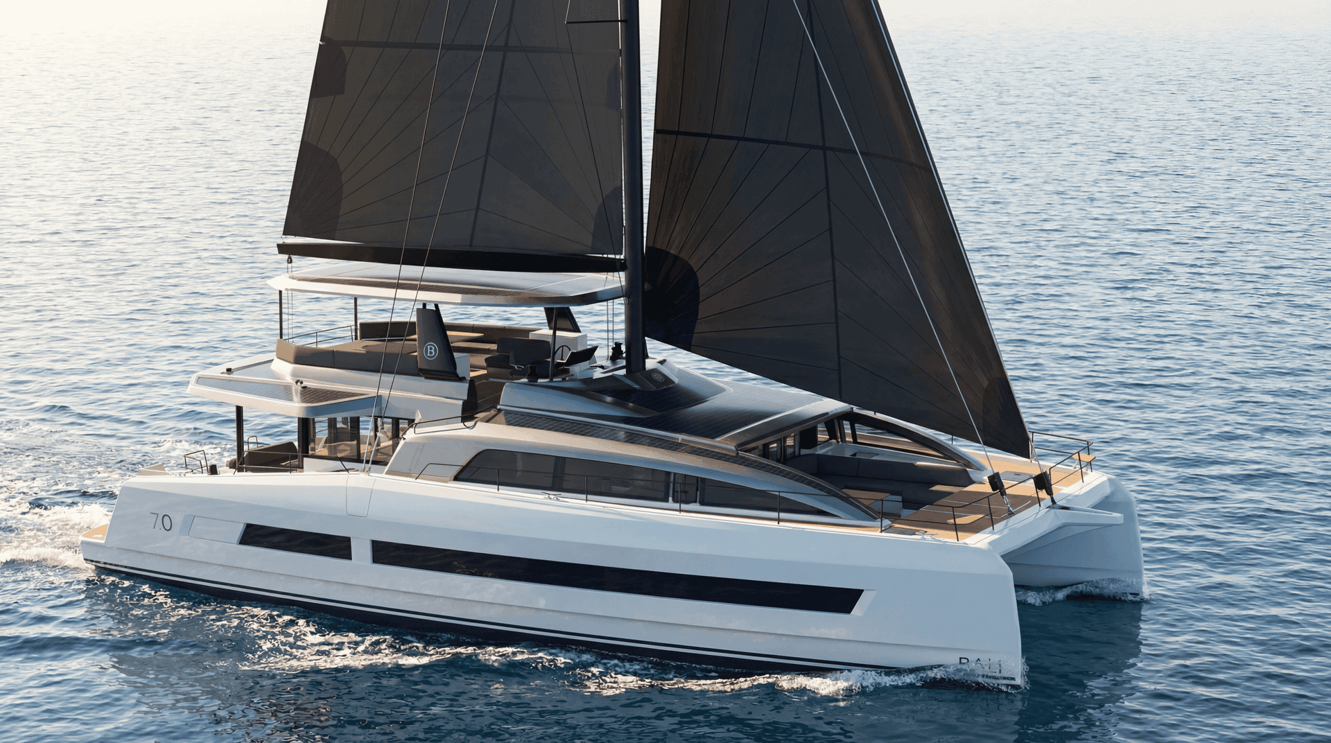 Bali 7.0 catamaran under sail. A high-performance luxury yacht